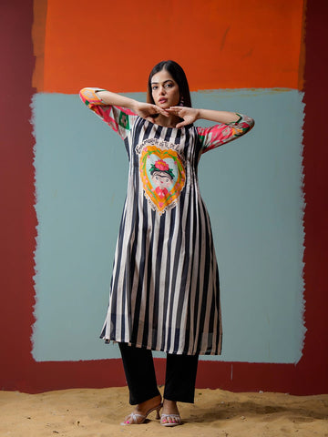 Vibrant Botanical Midnight Kurta