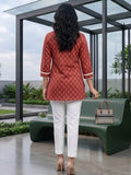 Ethnic Maroon Paisley Top with Notched V-Neckline