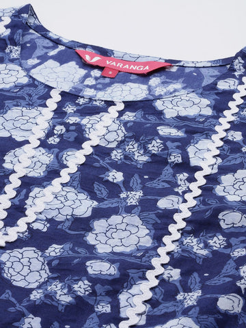 KSUT Blue Women Floral Printed Straight Kurta