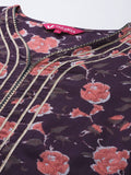 KSUT Women Magenta Floral Printed Gotta Patti Kurta