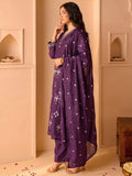 Purple Embroidered Kurta Set With Dupatta