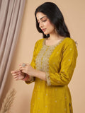 Kurta With Intricate Zari-Embroidered Yoke With Trousers And Zari-Accented Dupatta