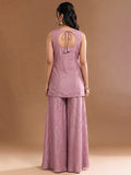 Women's Embroidered Shimmer Short Kurta With Palazzo And Dupatta