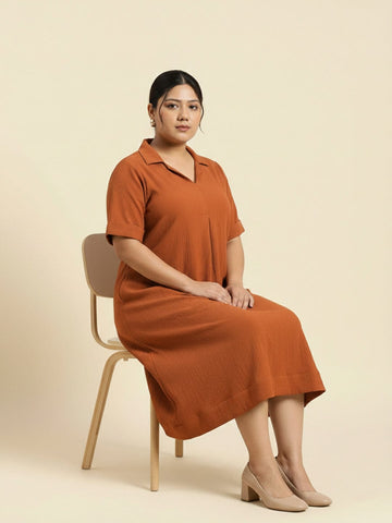 Varanga Women Beige Shirt Collar A Line Dress
