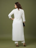 Front Button Straight Embroidered Flex Kurta Set
