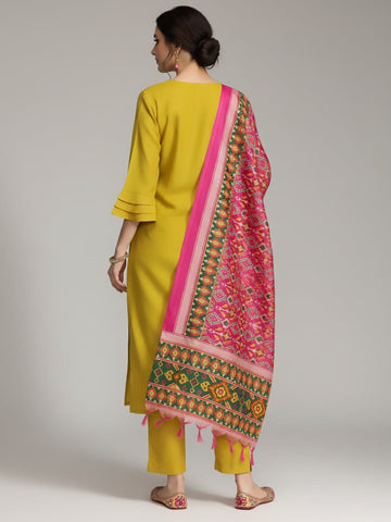 Varanga Women Gota Embroidered Yoke Kurta With Trousers And Dupatta Set