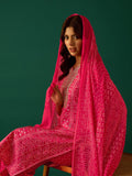 Kurta With Zari-Embroidered Yoke, Paired With Trousers And A Solid Lace-Detailed Dupatta