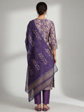 Varanga Women Purple Floral Printed Straight Kurta With Trousers And Printed Dupatta.