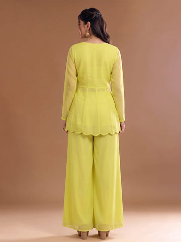 Varanga Lime Green Embroidered Palazzos With Dupatta | Poly Georgette | Festive