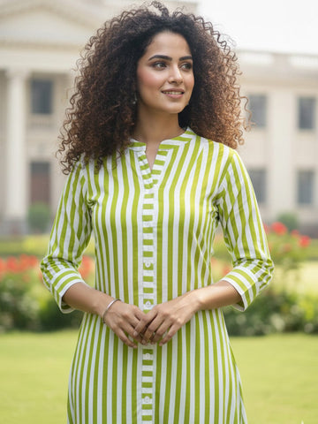 Lime stripes Button-Down Kurta set