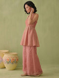 Womens Dusty Rose Halter Peplum Palazzo Set