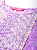 Varanga Women Lavender Floral Printed Embroidered Kurta Paired With Bottom And Dupatta