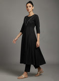Varanga Women Black Lurex Crepe Anarkali Kurta With Trousers.