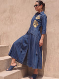 Denim Shirt Dress with Floral Applique work
