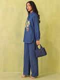 Soft Denim Co-Ord Set With Elegant Floral Embroidery