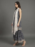 Blue And White Leheriya Halter Neckline Gota Work Kurta With Sharara And Sequins Emebllished Dupatta