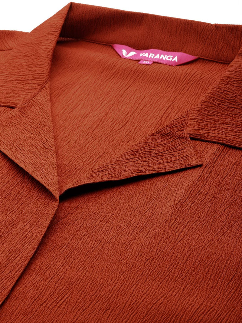 Varanga Women Plus Size Rust Shirt Collar Neck A-Line Kurta Paired With Tonal Bottom