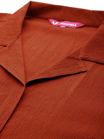Varanga Women Plus Size Rust Shirt Collar Neck A-Line Kurta Paired With Tonal Bottom
