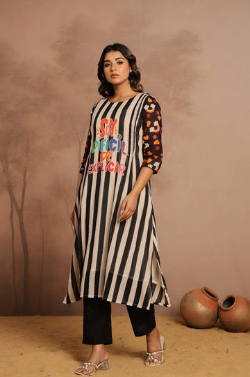 Monochrome Striped Fusion Kurta