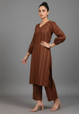 Varanga Women Brown Lurex A- Line Kurta With Trousers