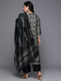 Varanga Women Grey Floral Printed  Round Neck Straight Kurta Paired With Bottom And Printed Dupatta.