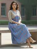 Classic ikat print Aliya-cut kurta in blue and white, teamed with regular-fit ankle-length trousers.