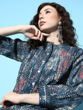 KSUT Blue Dyed Regular Bandhani Kurta with Trousers