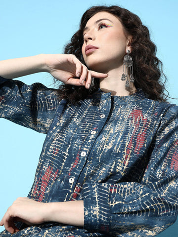 KSUT Blue Dyed Regular Bandhani Kurta with Trousers