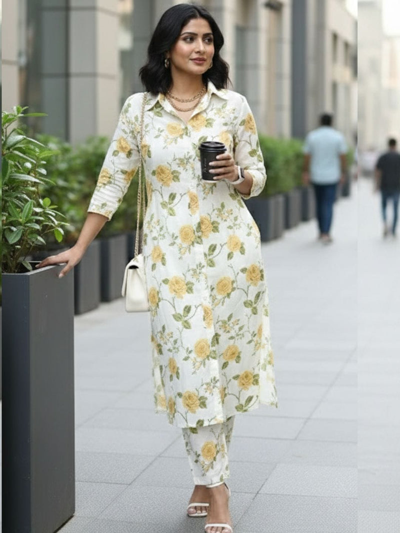 Varanga Women Floral Printed Regular Kurta with Trousers