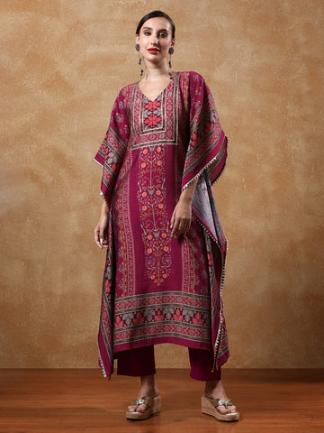 Varanga Women-Gota Detailed Ethnic Floral Printed Kaftan & Trouser