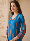 Women Blue Ethnic Printed Kurta With Trousers
