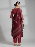 Varanga Women Maroon Floral Printed Kurta, Round Neck Straight Kurta Paired With Tonal Bottom And Printed Dupatta.