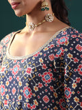 Varanga Women Navy Blue Patola Printed Anarkali Kurta Paired With Contrast Dupatta.