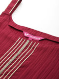 Varanga Women Maroon Round Neck, Spaghetti Strap Style Straight Kurta Paired With Tonal Bottom And Dupatta