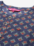 Varanga Women Navy Blue Ethnic Motifs Printed Straight Kurta