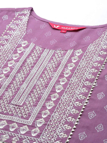 Varanga Women Mauve & Off White Ethnic Motifs Printed Gotta Patti Kurta