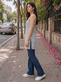 Women's Cotton Block Print Sleeveless Short Top With Lace-Up Back
