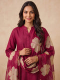Women's Pink Solid Kurta Set With Floral Printed Dupatta