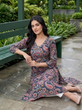 Varanga Women Paisely Printed Sequin Embroidered V Neck Kurta