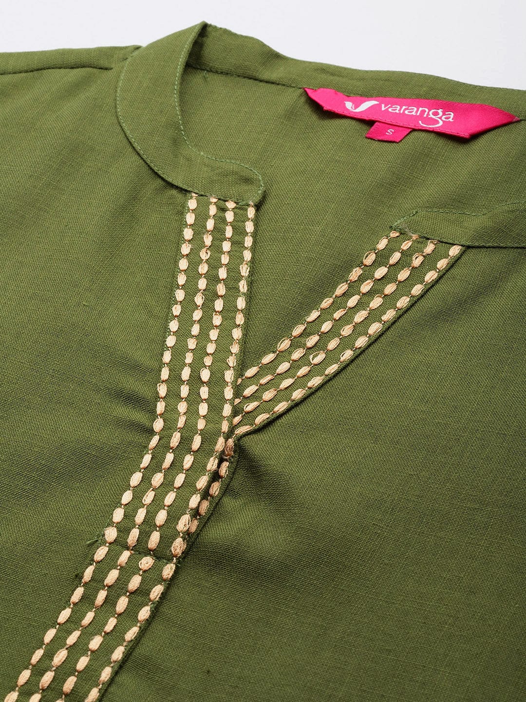 Varanga Women Olive Mandarin Collar Straight Kurta