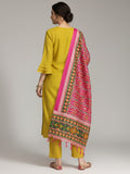 Varanga Women Yellow Yoke Design Kurta with Trousers and Dupatta Set
