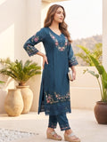 Varanga Women Floral Heavy Thread Embroidered Schffili Hem Kurta With Trouser & Dupatta