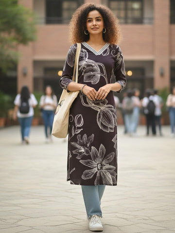 Varanga The Noir Floral Plum Kurta