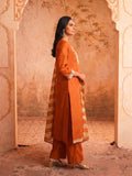Women Rust Embroidered Kurta Set With Striped Dupatta