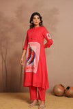 Abstract Crimson0 Front-Graphic Button-Down Kurta Set