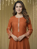 Rust Embroidered Floral Kurta Set