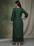 Varanga Women Green Embroidered Long & Flared Sleeves Kurta With Tonal Bottom