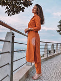 Womens Rust Orange Shirt-Style Kurta with Trousers