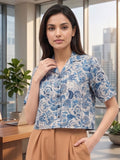Blue Coloured Short Sleeves Shirt Collar Top