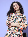 KSUT Women Pink Floral  Printed Shirt Collar Straight Kurta Paired With Tonal Bottom